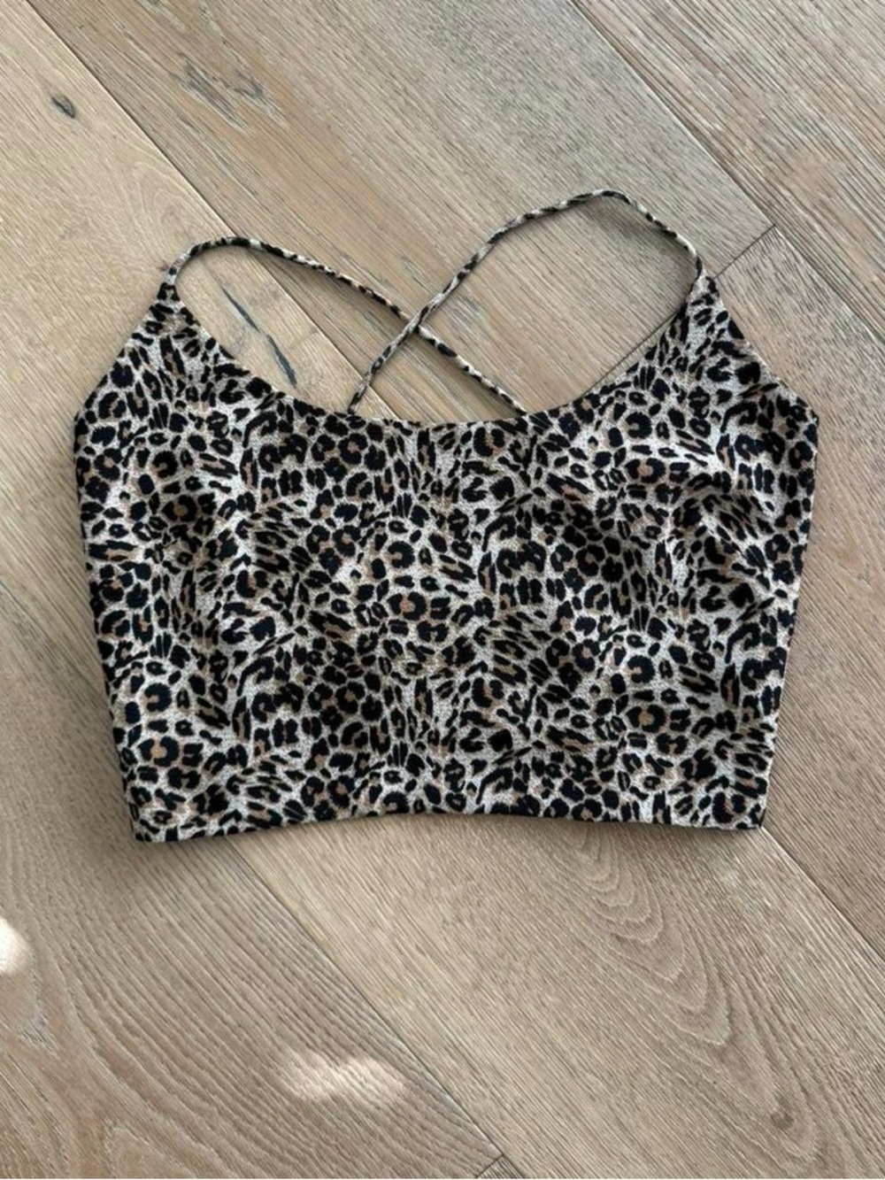 Leopard Print Cropped Cami Top - Black & Tan | Size M | Great Condition